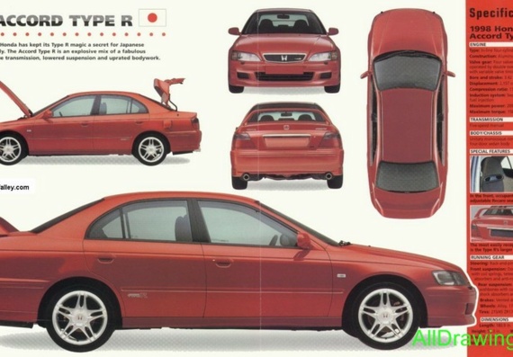 Honda Accord Type R (1998) (Хонда Аккорд Тип Р (1998)) - чертежи (рисунки) автомобиля